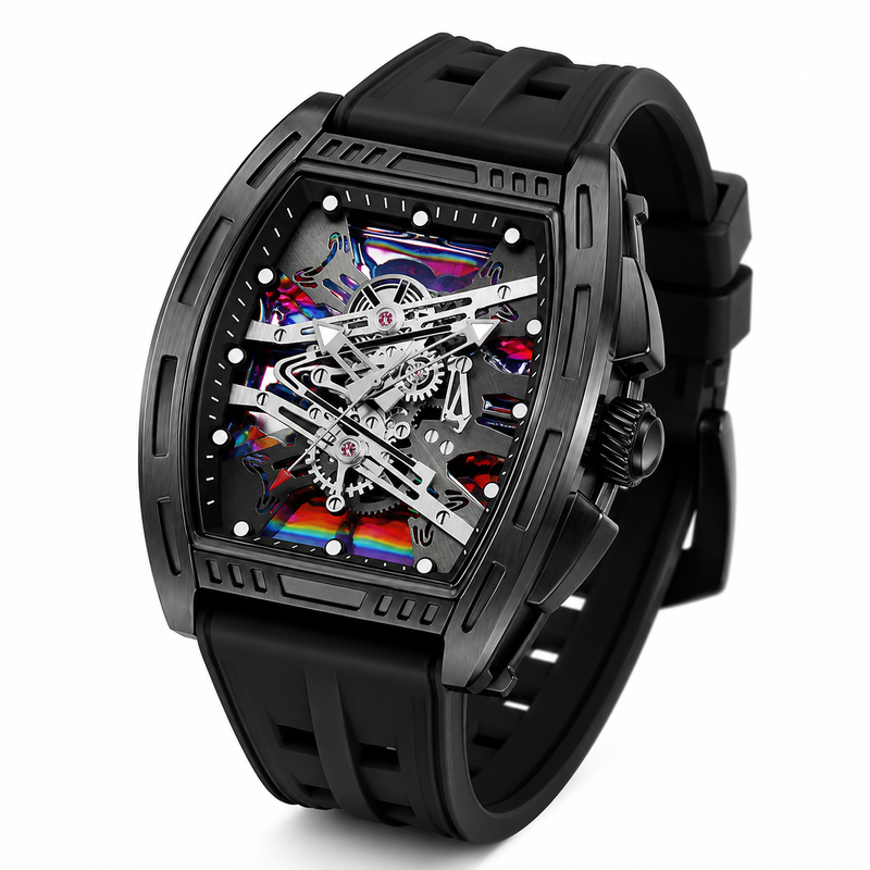 Phantom X – Black Luxury Skeleton Watch detail view